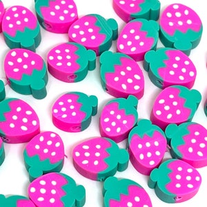 Cute Strawberry Bead for Bracelet, Pink Beads, Fruit Beads, Kawaii Beads for Bracelet, Unique Beads, Handmade Beads 10mm Beads