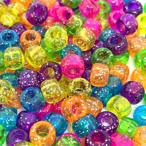 Rainbow Glitter Kandi Beads, 9mm Barrel Beads, Glitter Beads, Cute Kandi  Beads, Kawaii Kandi Beads for Bracelet, Cute Pony Beads 