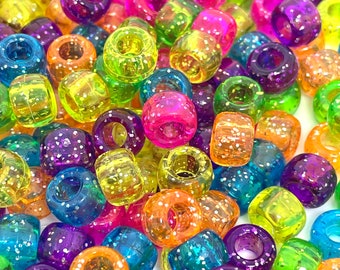 Rainbow Glitter Kandi Beads, 9mm Barrel Beads, Glitter Beads, Cute Kandi Beads, Kawaii Kandi Beads for Bracelet, Cute Pony Beads