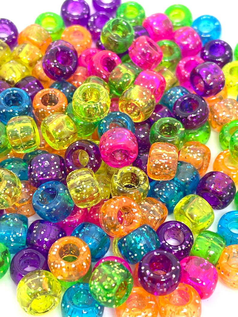 Rainbow Glitter Kandi Beads 9mm Barrel Beads Glitter Beads Etsy