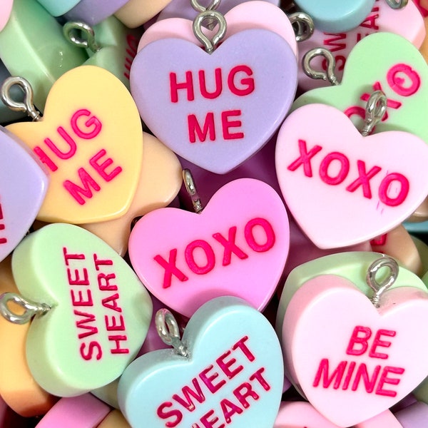 Valentine's Day Conversation Heart Charms, Candy Heart, Pendant, Bracelet, Jewelry