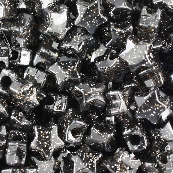 Black Glitter Star Pony Beads, black star beads, Choker Beads, Beads for  Keyring, Black Beads