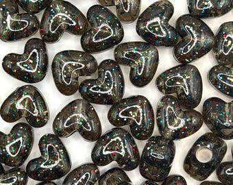 Black Confetti Heart Pony Beads for Halloween Jewelry, Party Beads, Halloween Beads, Gothic Beads, Gothic Lolita, Creepy Beads