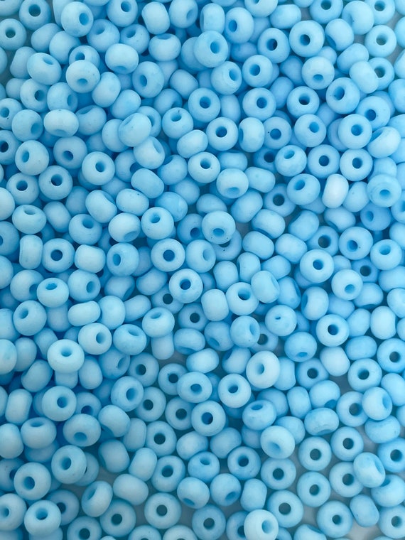 Tiny Matte Bright Blue Seed Beads, Blue Ice Cream Matte Seed Beads