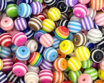 Mixture of Transparent Colorful & Rainbow Striped Resin Beads
