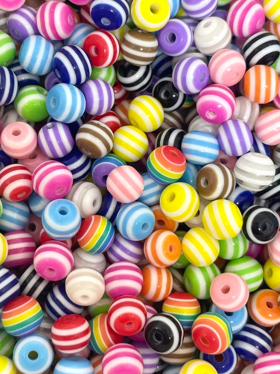 6mm Striped Beads, Rainbow Bead Soup of Mixed Beads, Candy Beads for  Bracelet, Colorful Beads, Acrylic 