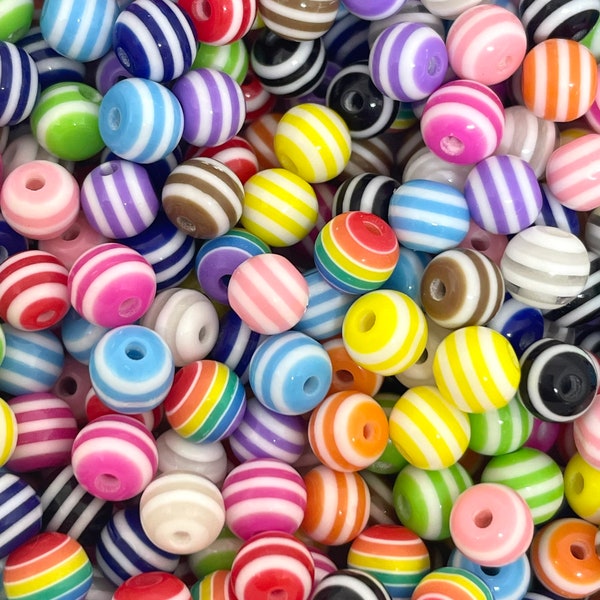 6mm Striped Beads, Rainbow Bead Soup of Mixed Beads, Candy Beads for Bracelet, Colorful Beads, Acrylic