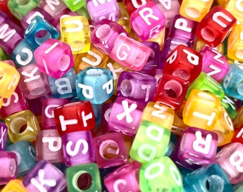 Pink Acrylic Alphabet Beads White Letter Cube 9.5x9.5mm 