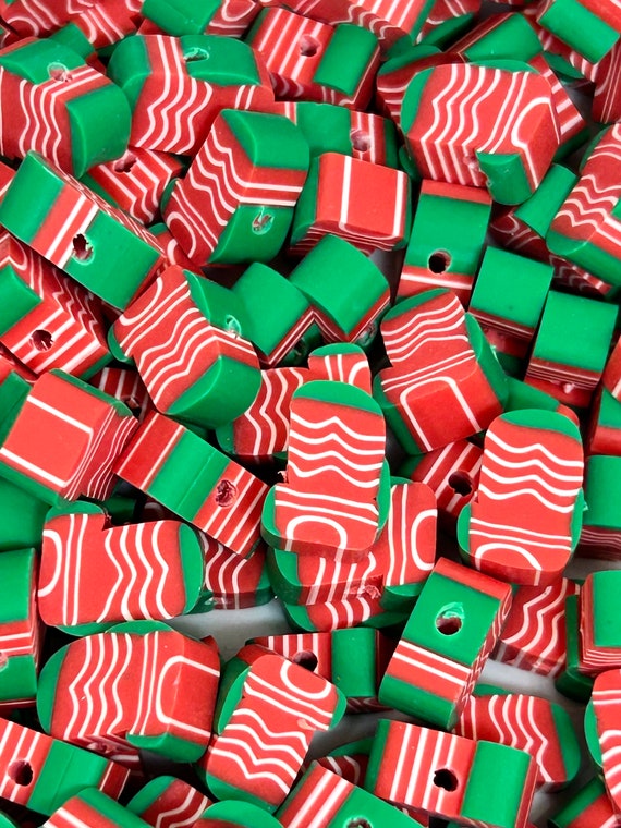 Christmas Stocking Clay Beads: Red & Green Festive Touch 