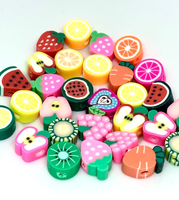 Fruit Beads for Bracelets, Polymer Clay Beads, Cute Beads, Fruit Beads  Necklace, DIY Beads Kit, 10mm Beads 