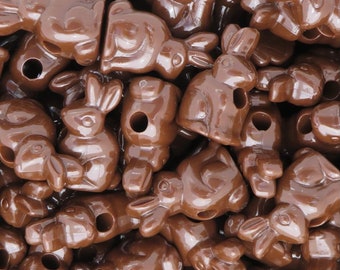 Perles chocolat, bonbon lapin, Perles brunes, Perles pour bonbon, 24 mm, Perles de Pâques, Perles d&#39;animaux pour collier, Perles pour enfants