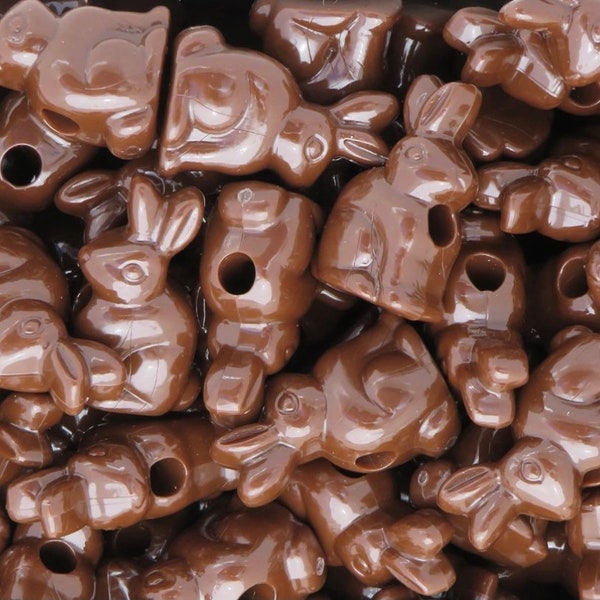 Chocolate Candy Bunny Beads, Brown Beads, Candy Beads, 24mm Beads, Easter Beads, Animal Beads for Necklace, Kids Beads