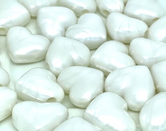 White Pearl Heart Pendant Beads, large heart bead, DIY Jewelry