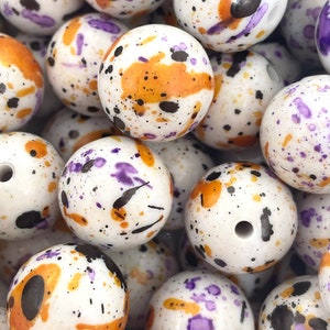 Chunky Halloween Beads, Chunky Beads, 20mm Beads for Jewelry Making, Chunky Necklace, Halloween Jewelry, Speckled Beads, Paint Splatter Bead