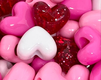 Pink Heart Bead Mix, Heart Shaped Beads for Jewelry Making, Unique Bead Mix, Fairy Kei Beads, Heart Kandi Beads Kit, Heart Assorted Beads