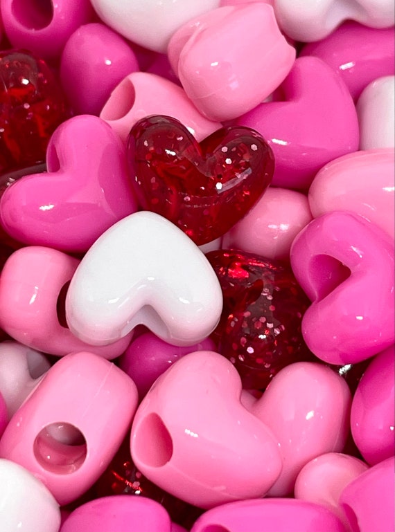 Cute Pearl Pink Heart Bead Assortment, Heart Bead Set for Valentine's