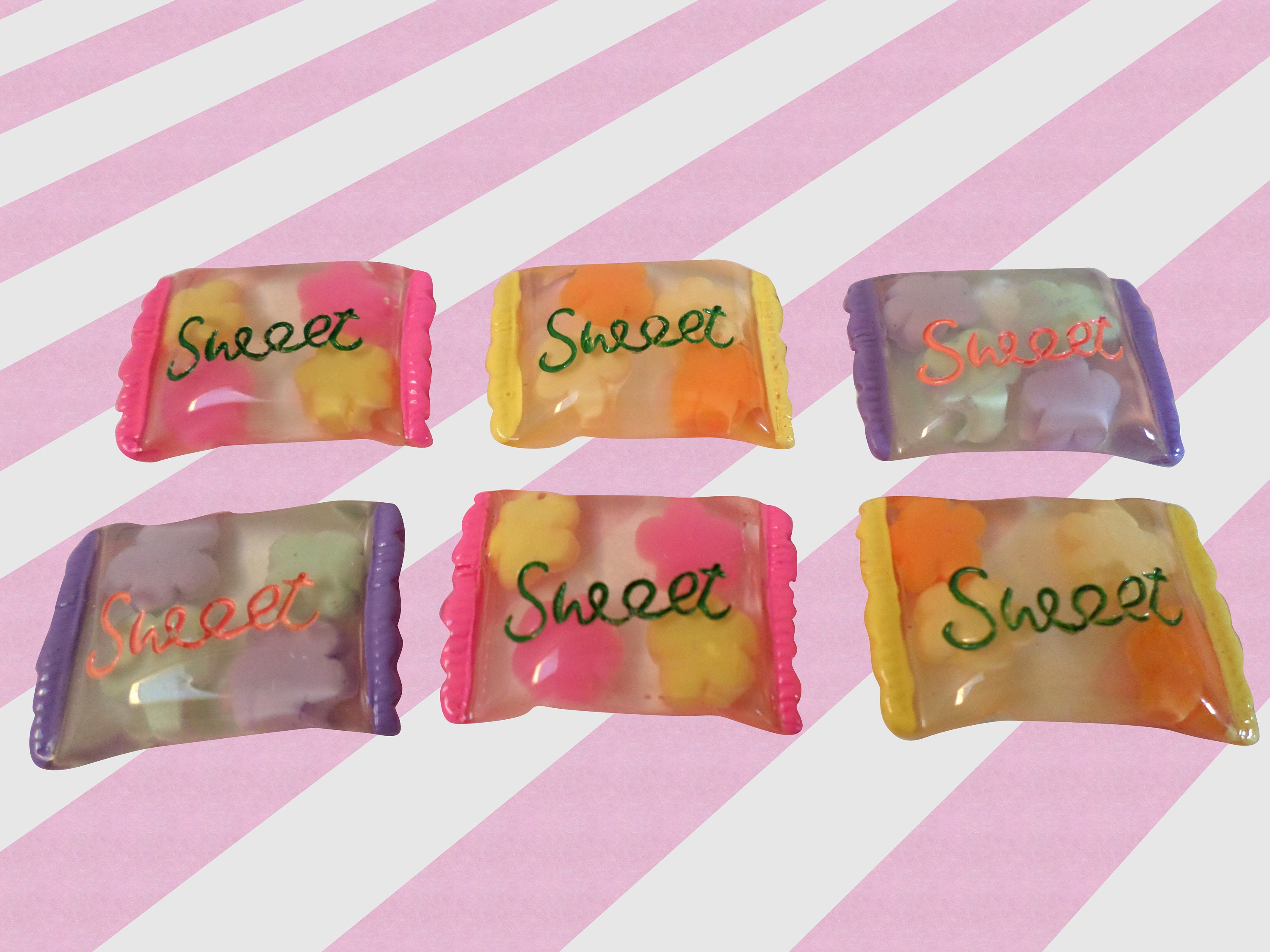 Kawaii Pastel Hard Candy Decoden Resin Cabochons 6pc Set Etsy