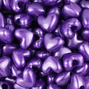 Purple Heart Kandi Beads, Pony Beads, Heart beads, Spacer Beads