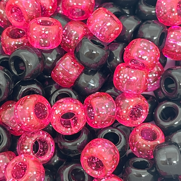 Magenta and Black Goth Girl Kandi Beads, Gothic Beads, Gothic Lolita, EDC Beads, Festival Beads for Jewelry Making, Rave Beads