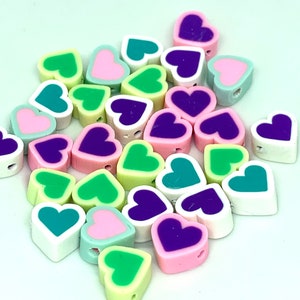 Mixed Color Polymer Clay Heart Beads, DIY Jewelry Beads, Cute Beads