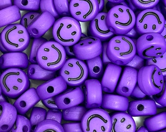 Cute Purple Smiley Face Beads for Alphabet Jewelry, Emoji Beads, Happy Face  Charm, SMOL Beads for Ring DIY 