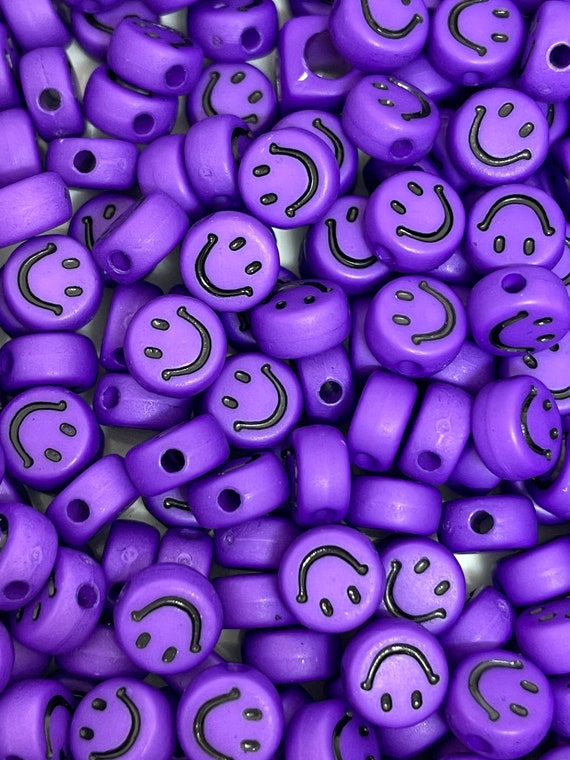 Cute Purple Smiley Face Beads for Alphabet Jewelry, Emoji Beads