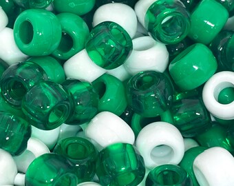 St. Patricks Day Pony Beads, St Patricks Day Jewelry, Green Pony Beads, Clear Green Barrel Beads for Kandi Bracelet, Barrel Beads