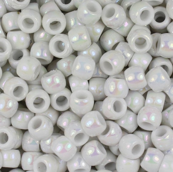 White Iridescent Pony Beads, White Barrel Beads, White Kandi Beads, 9mm  Beads for Bracelet, Kandi Beads for Necklace 