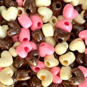 Neapolitan Ice Cream Mix, Pink and White Heart Beads, Pink Beads, Cute Beads, Kawaii Beads