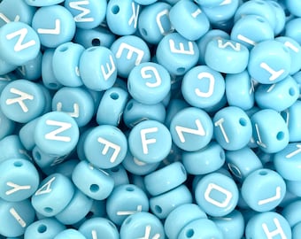 Baby Blue Alphabet Beads for Jewelry Making, Gender Beads, Baby Blue Beads, Light Blue Letter Beads for Bracelet, Blue and White Beads