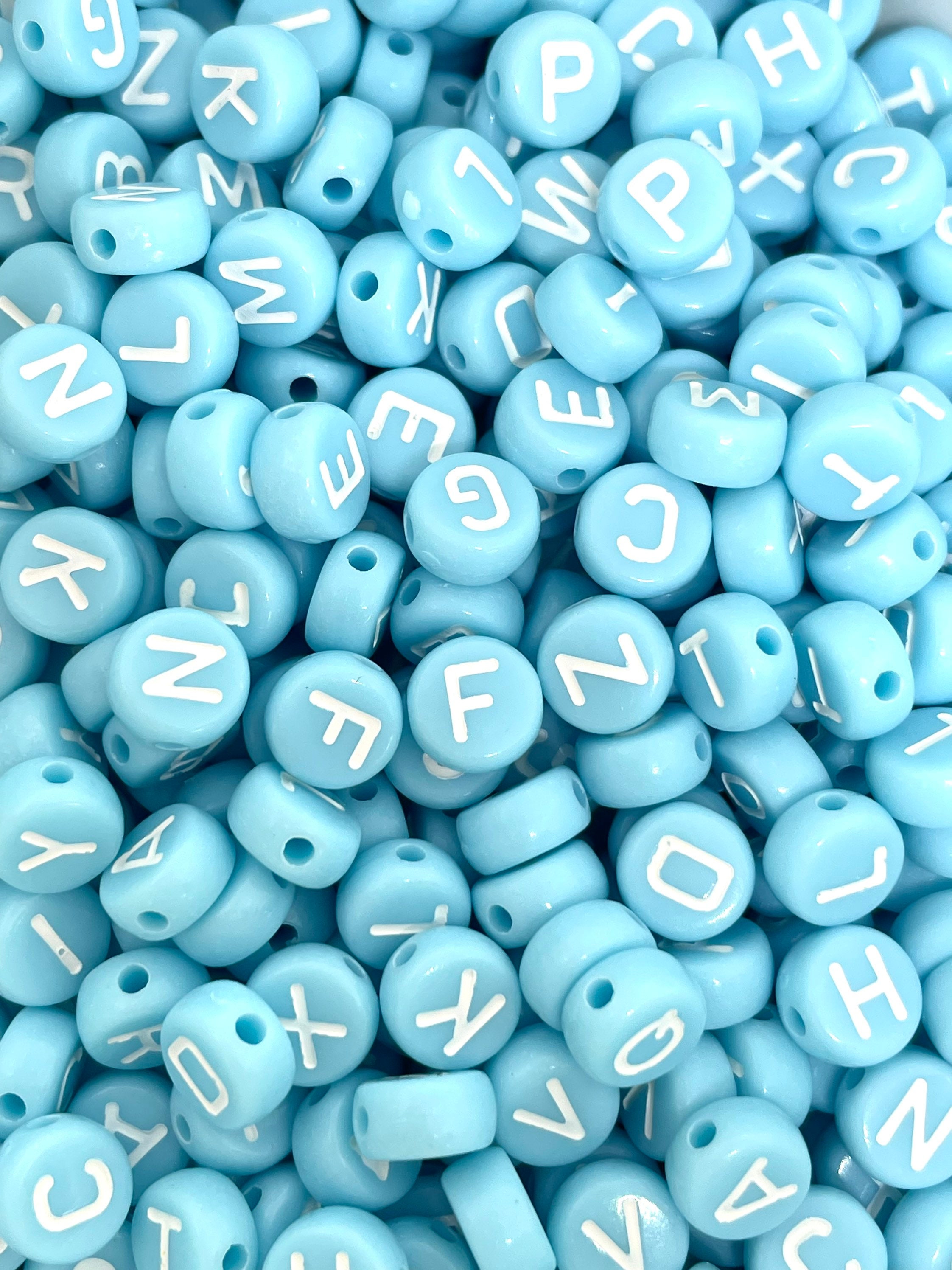 Baby Blue Beads With Hearts, Coin Beads, Flat Round Beads for Jewelry  Making, Gender Reveal Beads, Letter Beads, Blue Spacer Beads 
