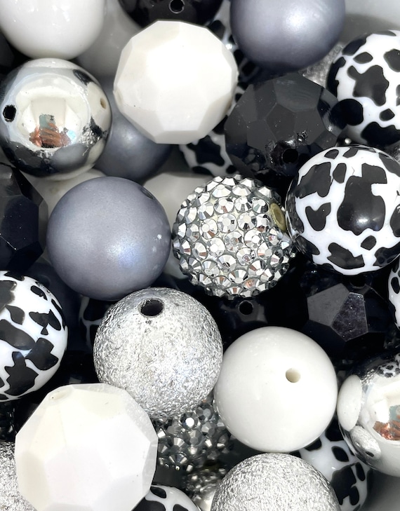 Mix di perline bianche e nere, perline grosse, perline bianche e nere da 20  mm per la creazione di gioielli, collana di perline grosse, assortimento di  perline, varietà di perline -  Italia