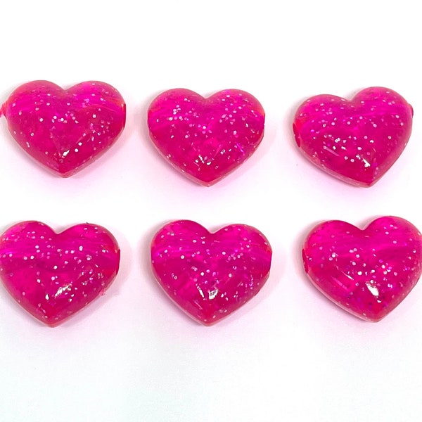 Pink Glitter Heart Pendant, Acrylic Heart Pendant Large, Beads 18mm, Cute Pendants, Kawaii Pendants, Colorful Pendants, Heart Beads