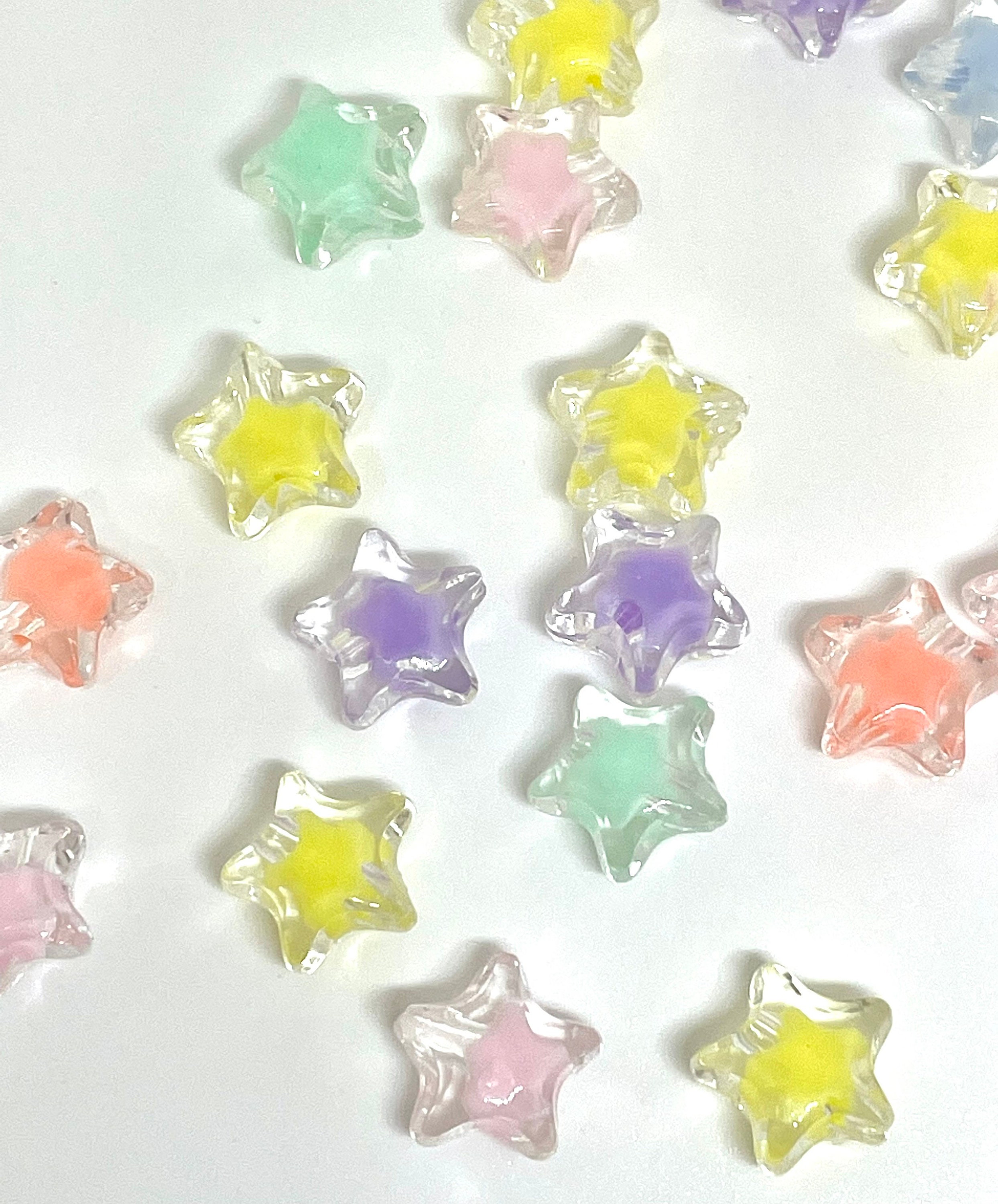 ●VVV● Glitter Double Star Clear Bead Necklace 25SSNK121F Clear Star Beads 11mm Kawaii Beads, Bracelet Beads, Unique