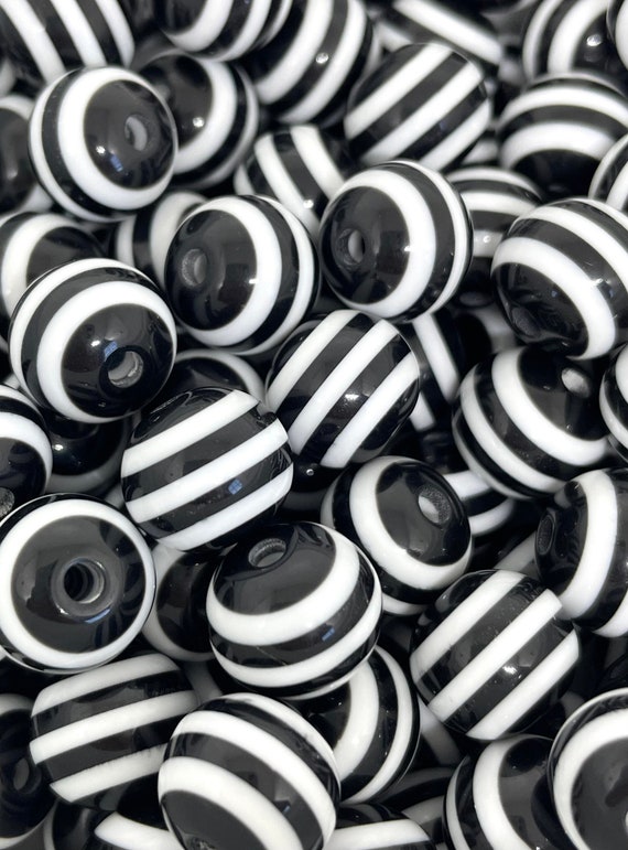 Black and White Striped Round Beads, Black and White Beads for Bracelet,  Striped Beads for Necklace, Round Beads for Earrings