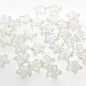 White Iridescent Star Beads, Acrylic Beads, 100pc set