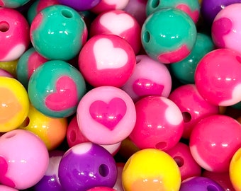 12mm Chunky Candy Heart Beads, Cute Bubblegum Beads