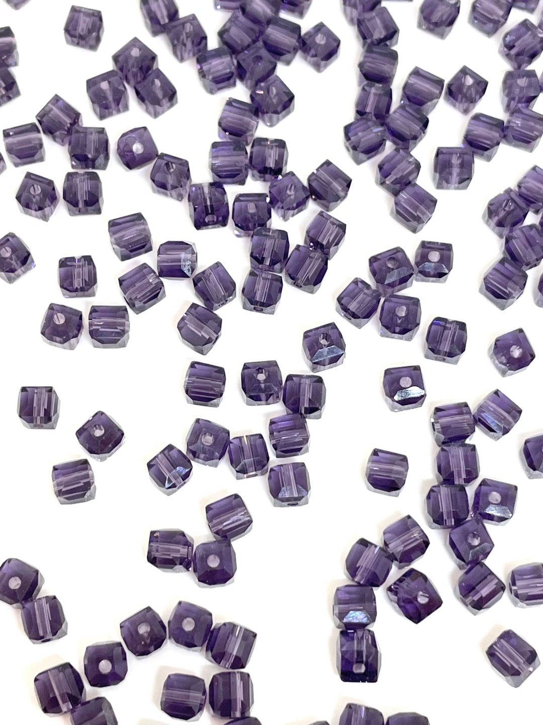 4mm Beautiful Purple Faceted Glass Cube Beads, Tiny Glass Beads for