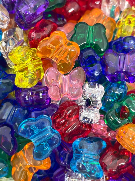 Translucent Butterfly Bead Assortment, Rainbow Colored Beads for Bracelet, Jewelry, Phone Strap, Butterfly Pendant