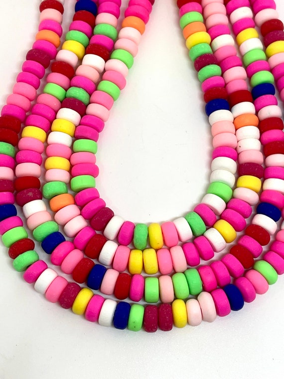 Candy Bead Necklace, Heishi Beads, Disc Beads, 6mm Polymer Clay