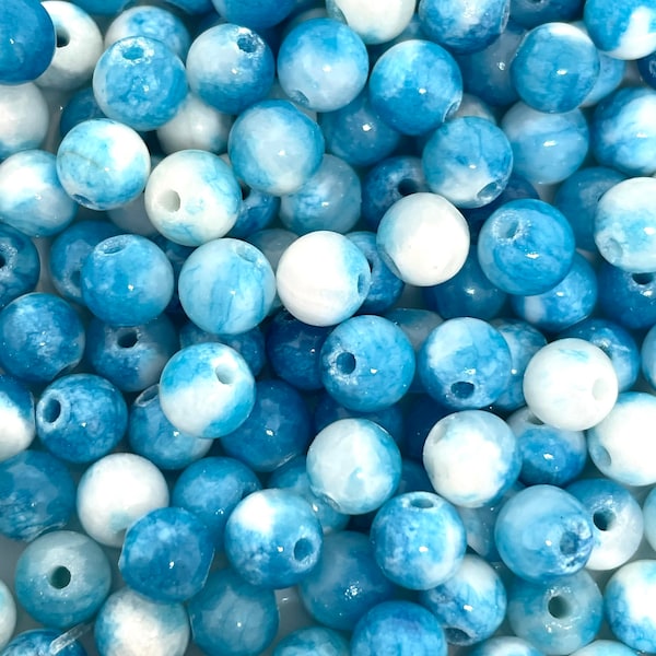 6mm Blue Sky and Cloud Beads, Gorgeous Natural Stone Blue and White Persian Jade Bead, Round Loose Spacer Beads, Stone Beads