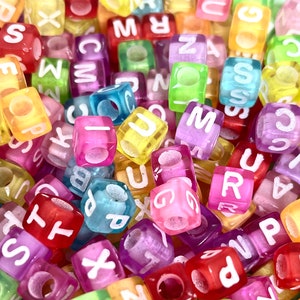 Colorful Alphabet Cube Beads, Rainbow Letter Cube Beads, Bulk Letter Beads for Bracelet, Bright Alphabet Beads, Name Cube Beads
