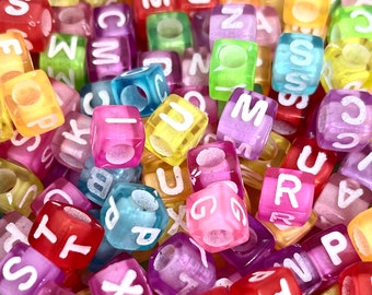 Colorful Alphabet Cube Beads, Rainbow Letter Cube Beads, Bulk Letter Beads for Bracelet, Bright Alphabet Beads, Name Cube Beads