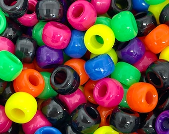 Neon and Black Barrel Beads for Kandi Jewelry, Rave Vibe Pony Beads