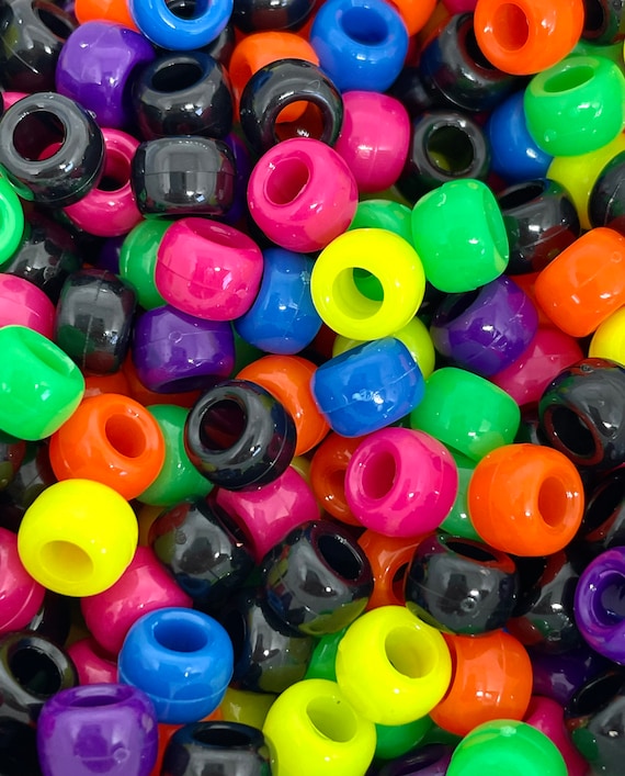 Neon and Black Barrel Beads for Kandi Jewelry, Rave Vibe Pony Beads 