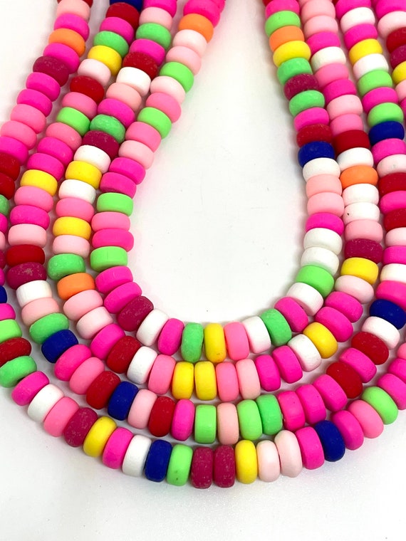 Candy Bead Necklace, Heishi Beads, Disc Beads, 6mm Polymer Clay