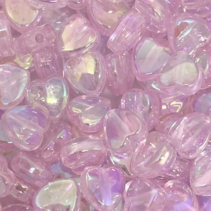 Pink Heart Beads for Bracelet, Pink Beads, 8mm Beads, Clear Beads for Bracelet, Pink Beads for Jewelry, Heart Beads Pink