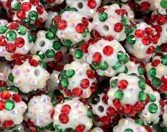 12mm Christmas Rhinestone Beads, Festive Sparkle Beads for Holiday Crafts