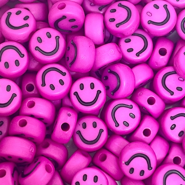 Cute Bright Pink Emoji Beads, Smiley Face Charm, Happy Face Beads for Jewelry Making, Necklace, Bracelet, Name Jewelry, SMOL Ring