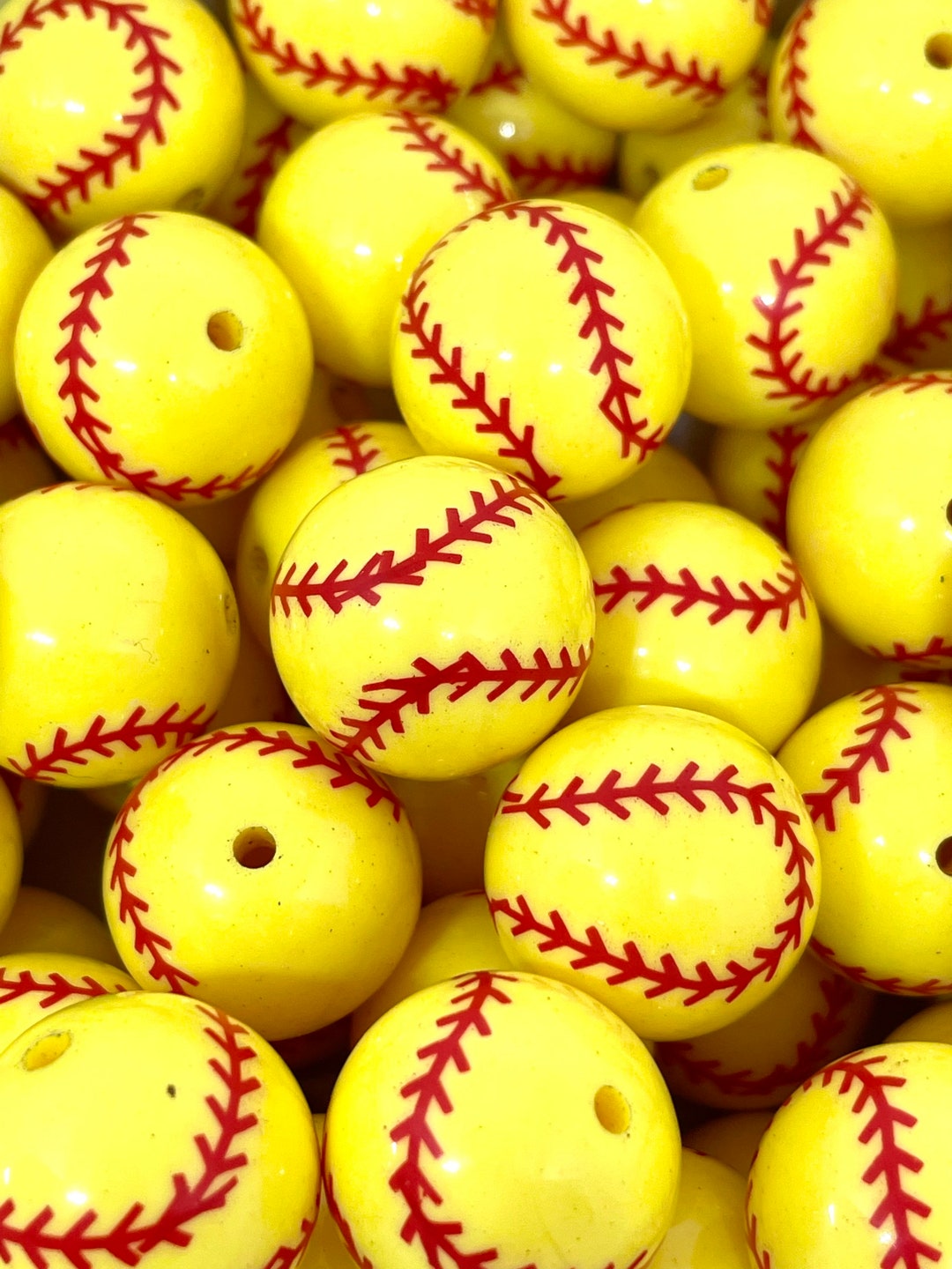 20mm Chunky Softball Beads, Charms, Sports Beads, Team Beads, Sports Charm for Lanyard, Keychain